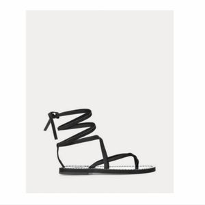 Polo Ralph Lauren Jordin sn-csl Black Smooth Vachetta Leather Gladiator Sandals
